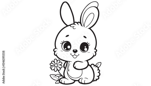 Vector illustration of cartoon bunny black and white drawing For children to learn to color according to the picture.
