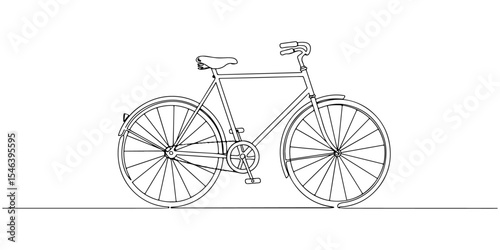 Continuous one line drawing of an old bicycle with wheels, representing freedom and movement, line art style vector illustration.