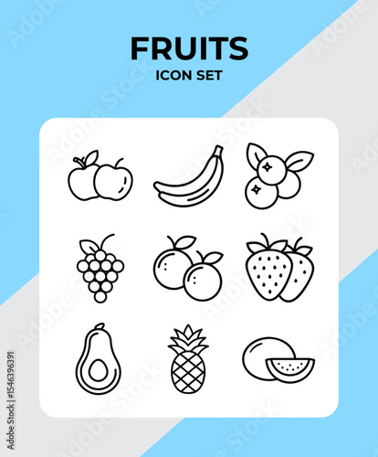 Fruit icon outline set, Fruits and Vegetables Line Icons, Healthy Food Line Icons
