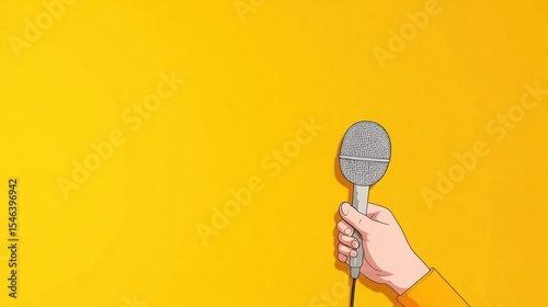 A Hand Holding a Microphone Against a Yellow Background