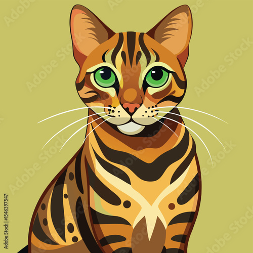 Stunning Bengal Cat Illustration Captivating Portrait of a Majestic Feline