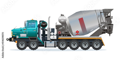 Concrete mixer semi truck for construction service 3D vector illustration