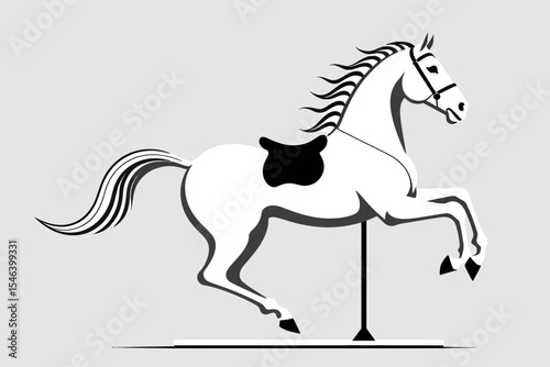 Carousel Horse Image- Vintage Toy Horse Art- Whimsical Black and White Horse Design- Nostalgic Childrens Decor- Antique Style Horse Illustration