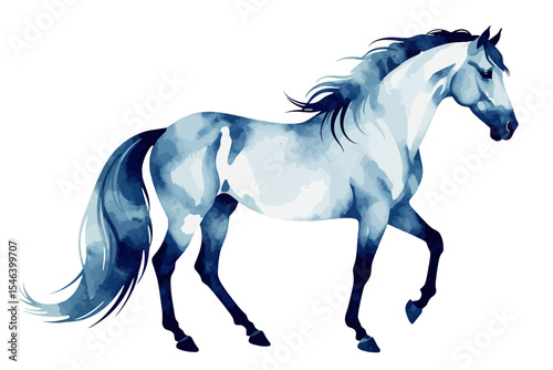 Watercolor Horse Illustration-Elegant Blue Horse Artwork-Unique Equestrian Wall Art-Horse Painting for Home Decor-Serene and Stylish Horse Image