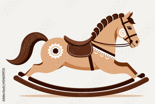 Vintage Rocking Horse Illustration-Classic Children's Toy-Nostalgic Design-Perfect for Nursery Decor-Handcrafted Look-Earthy Tones-Toy Horse Image