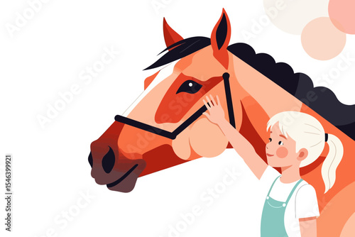 Girl and her Horse-A child's love for animals-Illustration of a little girl with a horse-Friendship between child and animal-Equestrian Lifestyle-Horse riding-Child care-Horse artwork