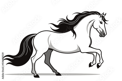 Majestic White Horse Illustration- Elegant Stallion with Flowing Mane- Powerful Animal Artwork for Art Lovers- Graceful Equine Design for Digital Projects