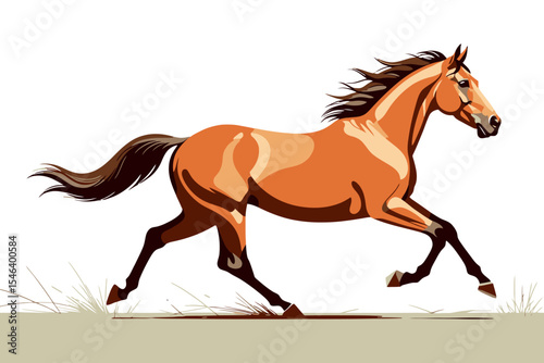 Running Horse Illustration-Vector Art of a Brown Horse in Motion-Equestrian Image for Designs-Animal Graphics for Creative Projects-Galloping Horse Artwork