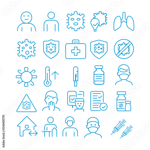 Covid-19 Virus Medical Healthcare Line Icons Set - Editable Stroke Vector 3