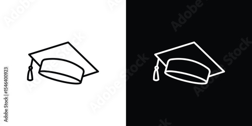 Graduation hat icon in black. flat graphic vector icon