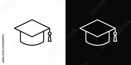 Graduation hat icon in black. flat graphic vector icon