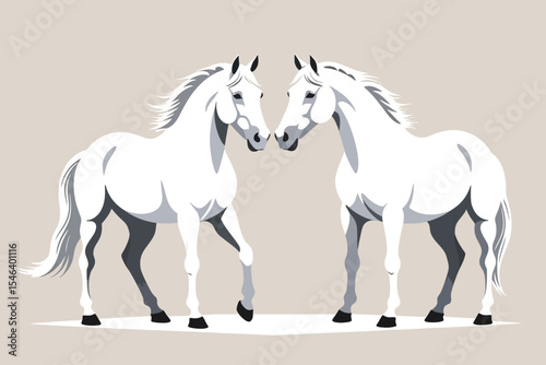 Elegant White Horses Vector Graphic- Abstract Animal Art- Modern Horse Illustration- Equine Design for Print- Digital Art of Two Horses