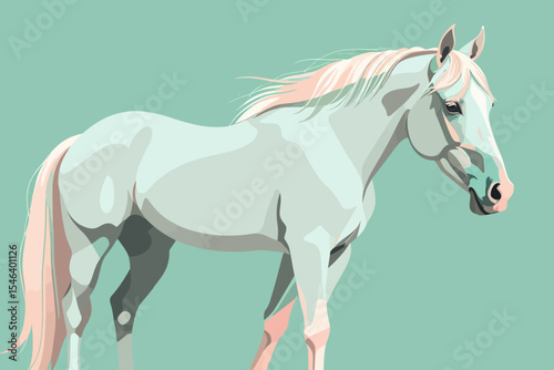 Elegant White Horse Illustration-Pastel Art Horse Image-Modern Horse Artwork-Abstract Equine Design-Minimalist Animal Art-Perfect for Home Decor-Horse Lovers Gift