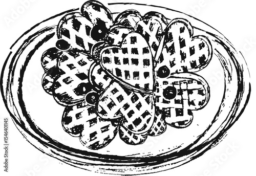 Heart-shaped cookies arranged on a plate in a simple design  