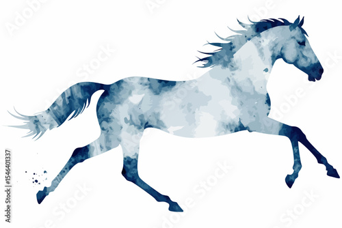 Blue Watercolor Horse Illustration - Abstract Running Stallion Artwork - Equestrian Art Print for Home Decor - Serene Horse Painting Image