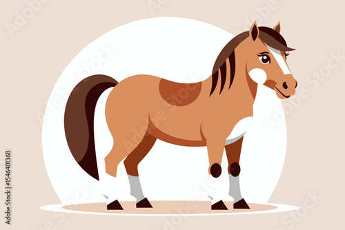 Cartoon Horse Illustration-Cute Brown Horse with White Markings-Animal Clipart for Kids-Digital Art of a Horse-Horse Character Design-Farm Animal Graphic-Equine Art
