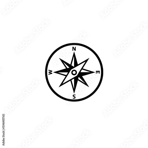 Compass symbol in black and white circular design  