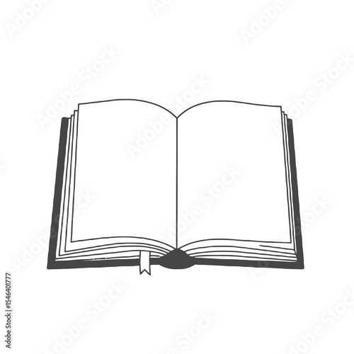 Open book with blank pages and bookmark on white background  