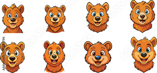 brown bear cartoon head set vector illustration