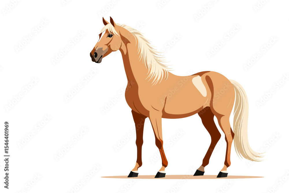 Fototapeta premium Palomino Horse Illustration-Beautiful Light Brown Horse with White Mane and Tail-Elegant Equine Art for Horse Lovers-Download Now