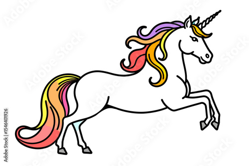 Magical Unicorn Illustration - White Unicorn with Rainbow Mane and Tail - Fantasy Creature Art - Perfect for Kids and Unicorn Lovers - Printable Artwork