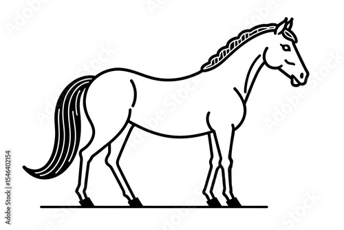 Black and White Horse Illustration- Simple Line Art of a Horse- Equestrian Animal Image- Clean Design Horse Graphic- Minimalist Horse Artwork-Horse outline vector