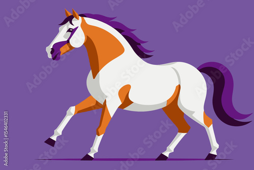Colorful Horse Illustration - Elegant Stallion Artwork with Purple Mane and Tail - Unique Horse Design on Purple Background