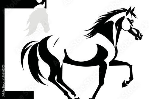 Black and White Horse Silhouette-Elegant Equestrian Art-Modern Horse Design-Striking Animal Illustration-Unique Horse Graphic for T shirts-Posters and Prints
