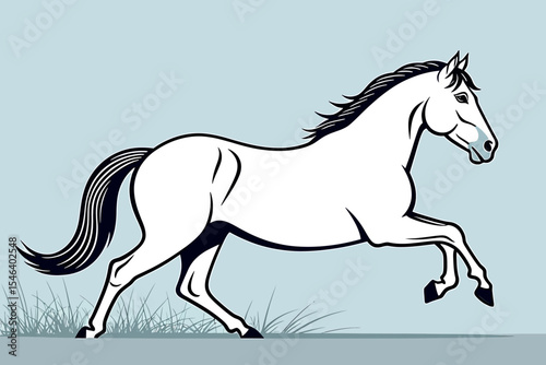 White Horse Galloping Illustration-Elegant Stallion Art-Dynamic Equine Image-Vector Graphic of Running Horse-Horseback Riding Motif-Animal Illustration for Design