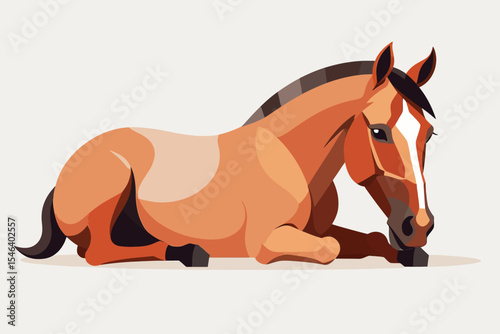 Resting Chestnut Horse Illustration-Beautiful Digital Art of a Relaxing Horse-Detailed Horse Graphic for Creative Projects-Downloadable Horse Image Vector