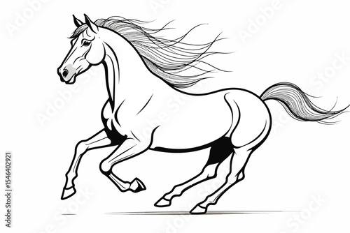 Running Horse Illustration- Black and White Horse Art- Elegant Stallion Drawing- Equine Vector Graphics- Horseback Riding Clipart- Animal Illustration