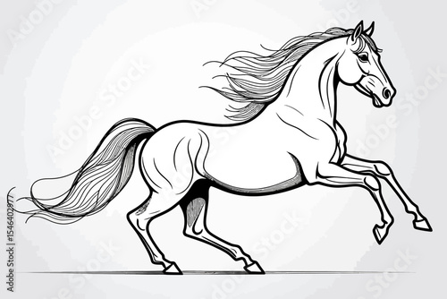 Running Horse Outline Illustration-Elegant Stallion Drawing-Detailed Line Art of a Majestic Animal in Motion-Horseback Riding Design Element