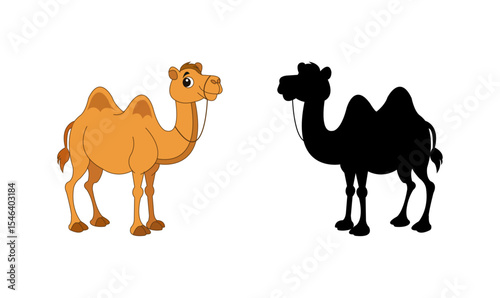 Cartoon Camel with Silhouette Illustration – Side by Side Desert Animal Design