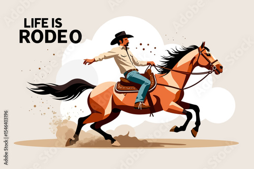 Cowboy Riding Horse Vector Art-Rodeo Life Illustration-Western Style Graphics-Equestrian Adventure-Horseback Riding Fun-Wild West Theme-Artwork for Rodeo Enthusiasts