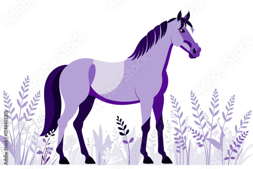 Elegant Purple Horse Illustration- Minimalist Equine Art Print- Modern Horse Design- Serene Animal Portrait- Artistic Horse Graphic- Nature Inspired Decor