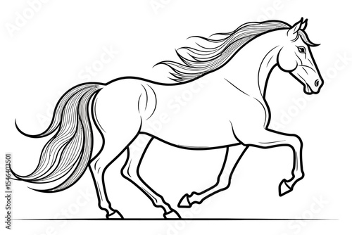 Elegant Horse Outline Illustration-Running Stallion Sketch-Equine Art for Coloring Pages-Beautiful Animal Drawing-Downloadable Vector Graphic
