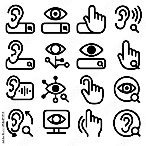 Visual representation of the concept of observing through ears, eyes and tactile interaction