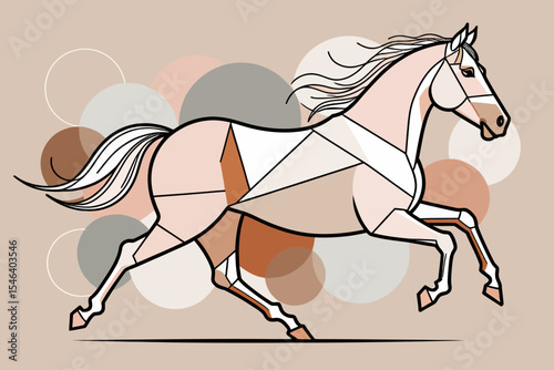 Geometric Horse Art-Abstract Running Horse Illustration-Modern Animal Design-Elegant Equine Artwork-Neutral Colors Wall Decor-Contemporary Style Graphic