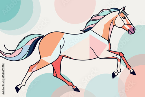 Geometric Horse Illustration-Modern Pastel Horse Art-Colorful Running Horse Design-Unique Equine Artwork for Home Decor-Stylish Horse Image