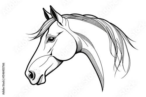 Elegant Horse Head Vector Illustration-Detailed Black and White Drawing of a Horse-Perfect for Equine Art and Design Projects-Download Now for Free!