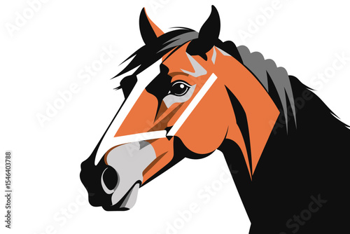 Elegant Horse Head Illustration-Vector Art of a Chestnut Horse with Black Mane-Striking Horse Portrait for Equine Enthusiasts-Graphic Design Horse Image
