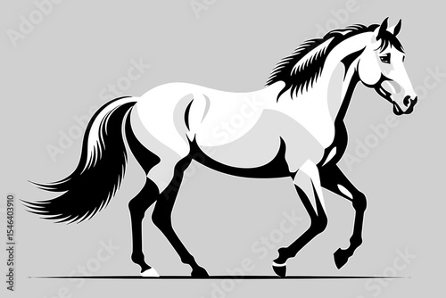 Elegant Black and White Horse Illustration- Majestic Equine Art Design- Striking Horse Graphic for Wall Decor- Modern Animal Vector Image- Minimalist Horse Clipart