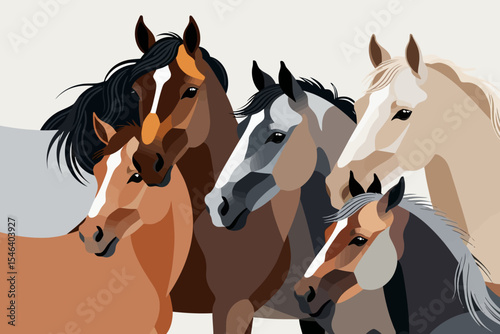 Majestic Horses Graphic Art-Equestrian Illustration-Elegant Horse Portrait-Unique Horse Art Print-Colorful Horse Herd-Modern Equine Design-Horse Lovers Decor