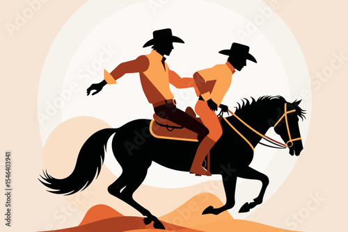 Cowboys on Horseback Silhouette Illustration-Vintage Western Riding Scene-Classic American West Graphic-Horseback Riding Design-Equestrian Art