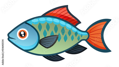 Cartoon fish illustration vector drawing of aquatic animal with fins and tail for kids and adults