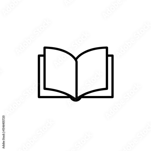 Open book outline in minimalistic style on white background  