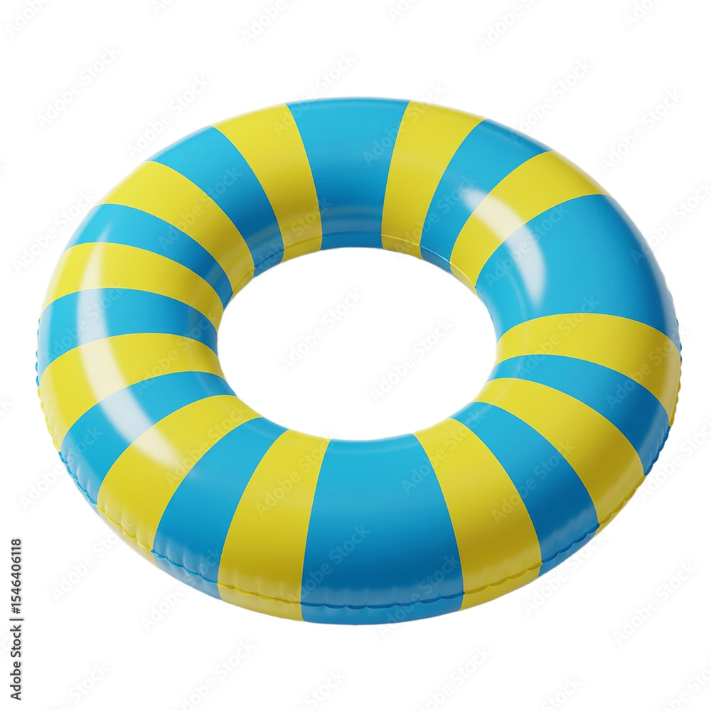 Fototapeta premium Yellow and Blue Striped Inflatable Pool Ring Summer Fun Accessory