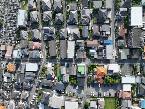 Canvas Print Aerial top-down view of residential neighborhood in Saitama, Japan