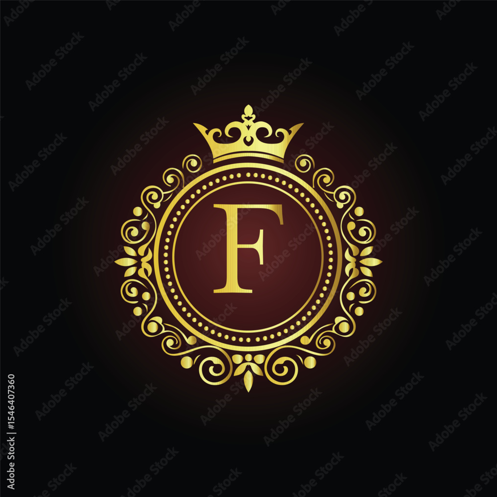 Fototapeta premium A golden star symbol, vector illustration of a glowing neon sign for an award badge design LOGO F