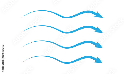 Set of black and blue arrow showing air or wind flow. Air conditioner direction. Isolated on white background . EPS 10 . 